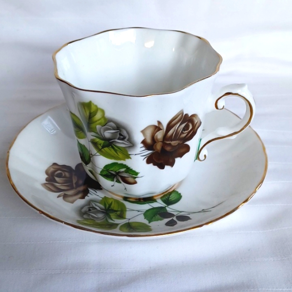 Royal Grafton "Black Rose" Vintage Tea Cup & Saucer